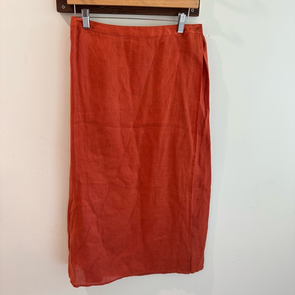 Eileen Fisher Burnt Orange 100% Irish Linen Wrap Maxi Skirt Medium - Picture 1 of 7